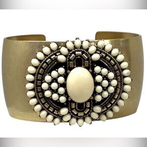 Stella & Dot Couture Cream Cabochon Golden Southwestern Style Cuff Bracelet